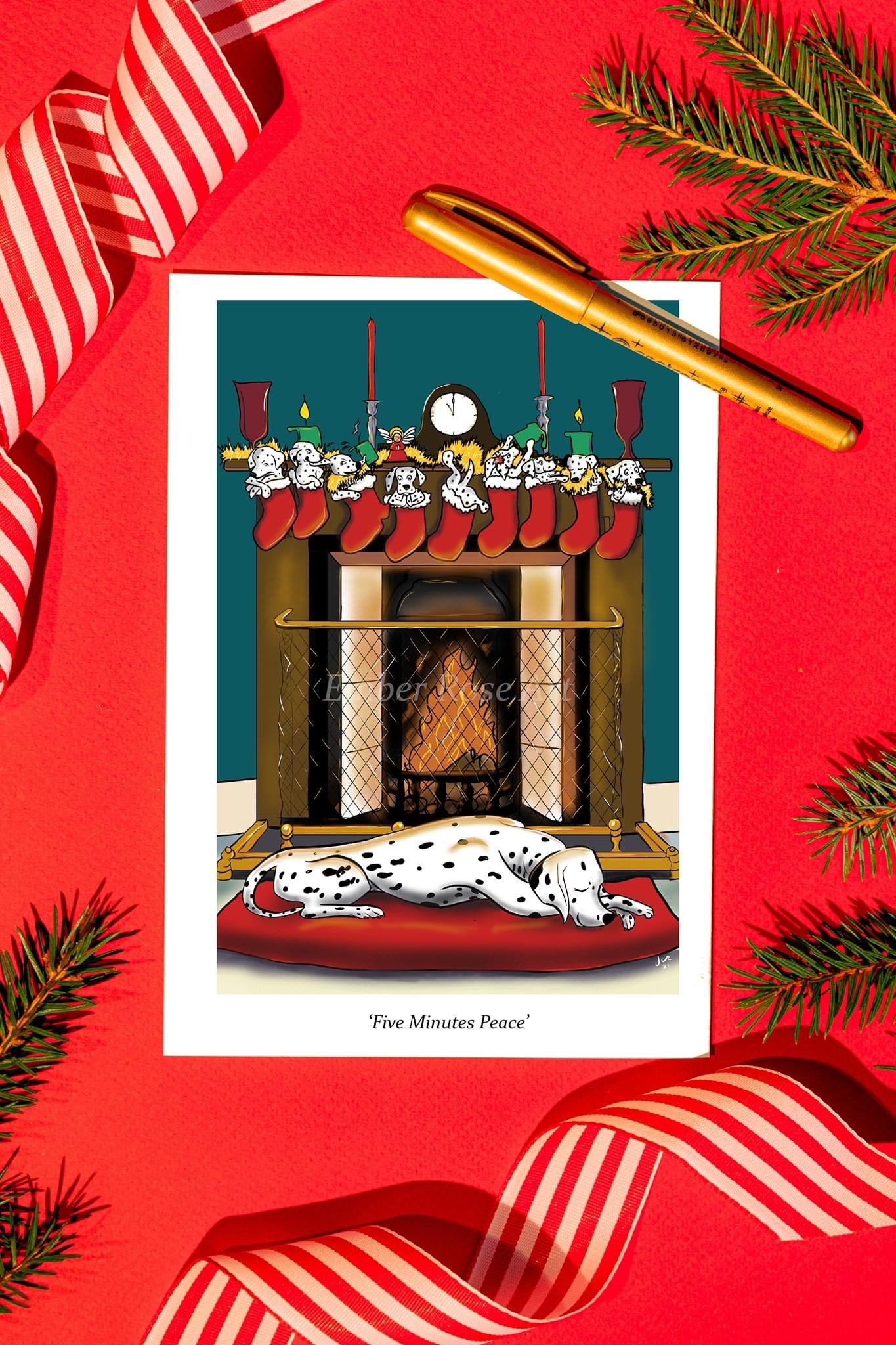 ‘Five Minutes Peace’ A5 Dalmatian Christmas Greeting Card
