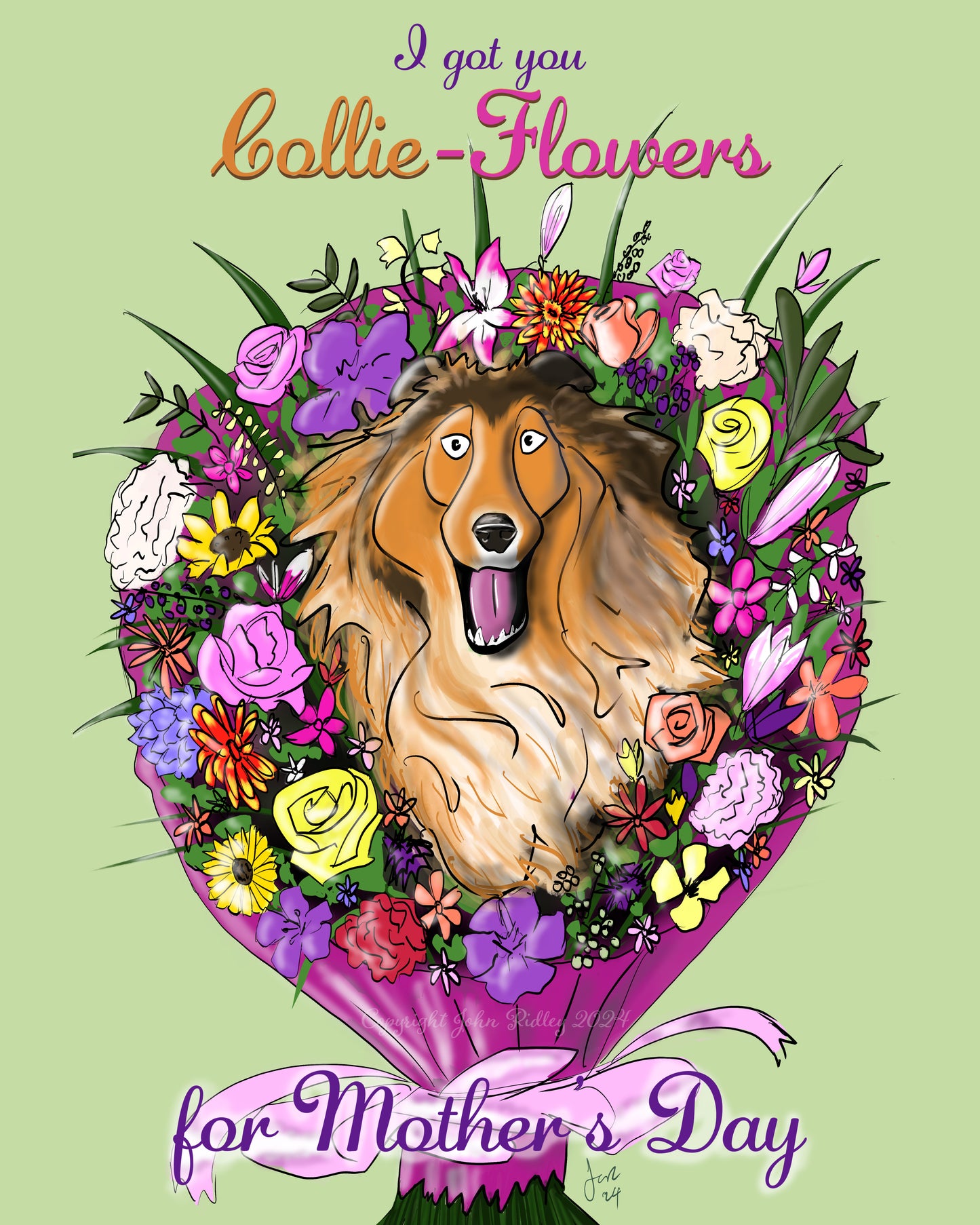 ‘I Got You Collie-Flowers For Mother’s Day’ A5 Greeting Card