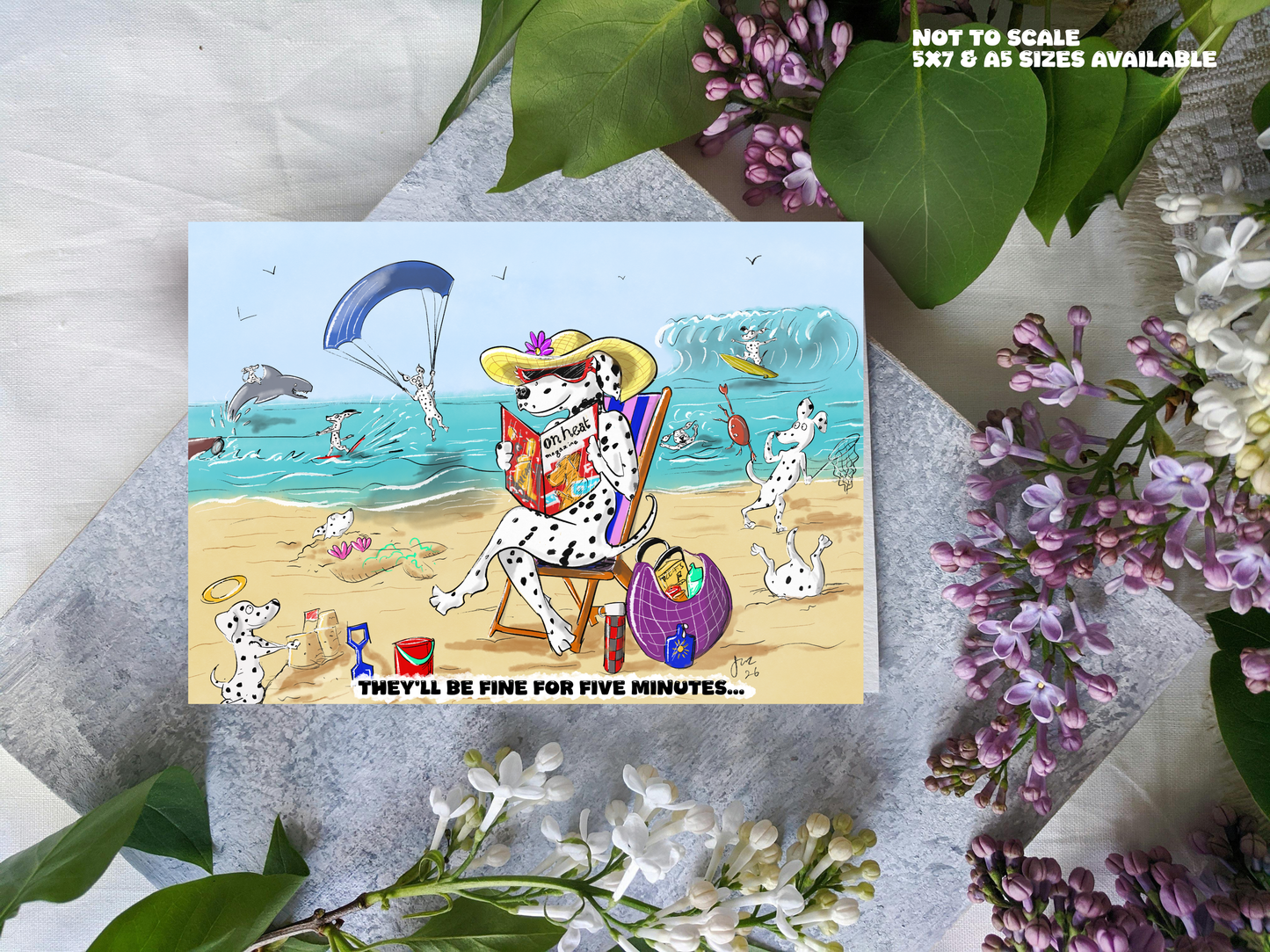 ‘They’ll Be Fine For Five Minutes’ Cartoon Dalmatian Greeting Card