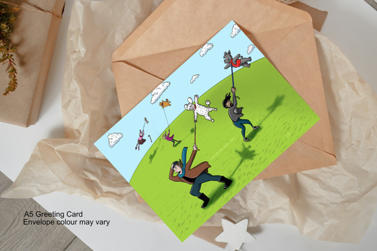 ‘Let’s Go Fly A Dog’ A5 Greeting Card