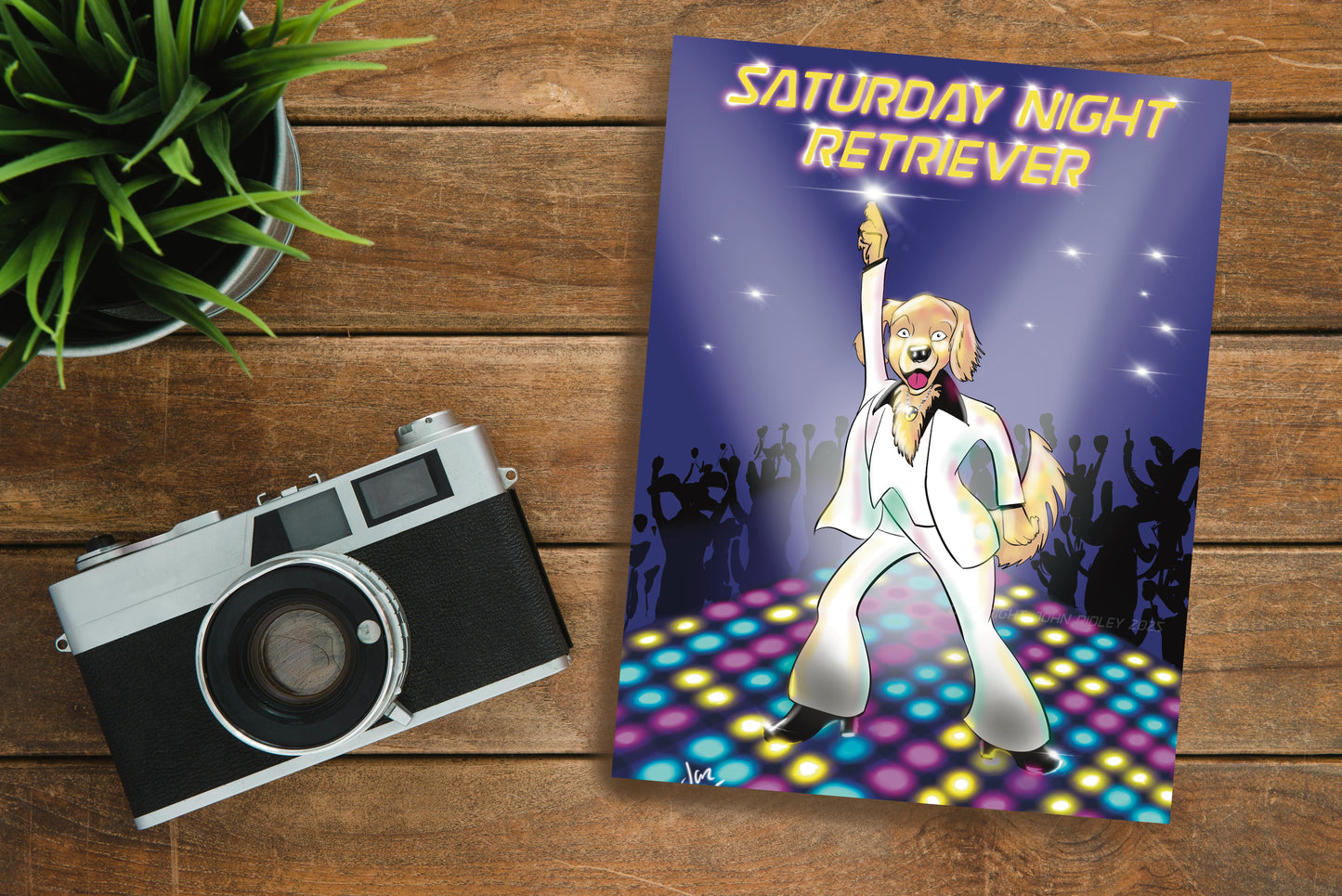 Saturday Night Retriever A5 Greeting Card with White Envelope