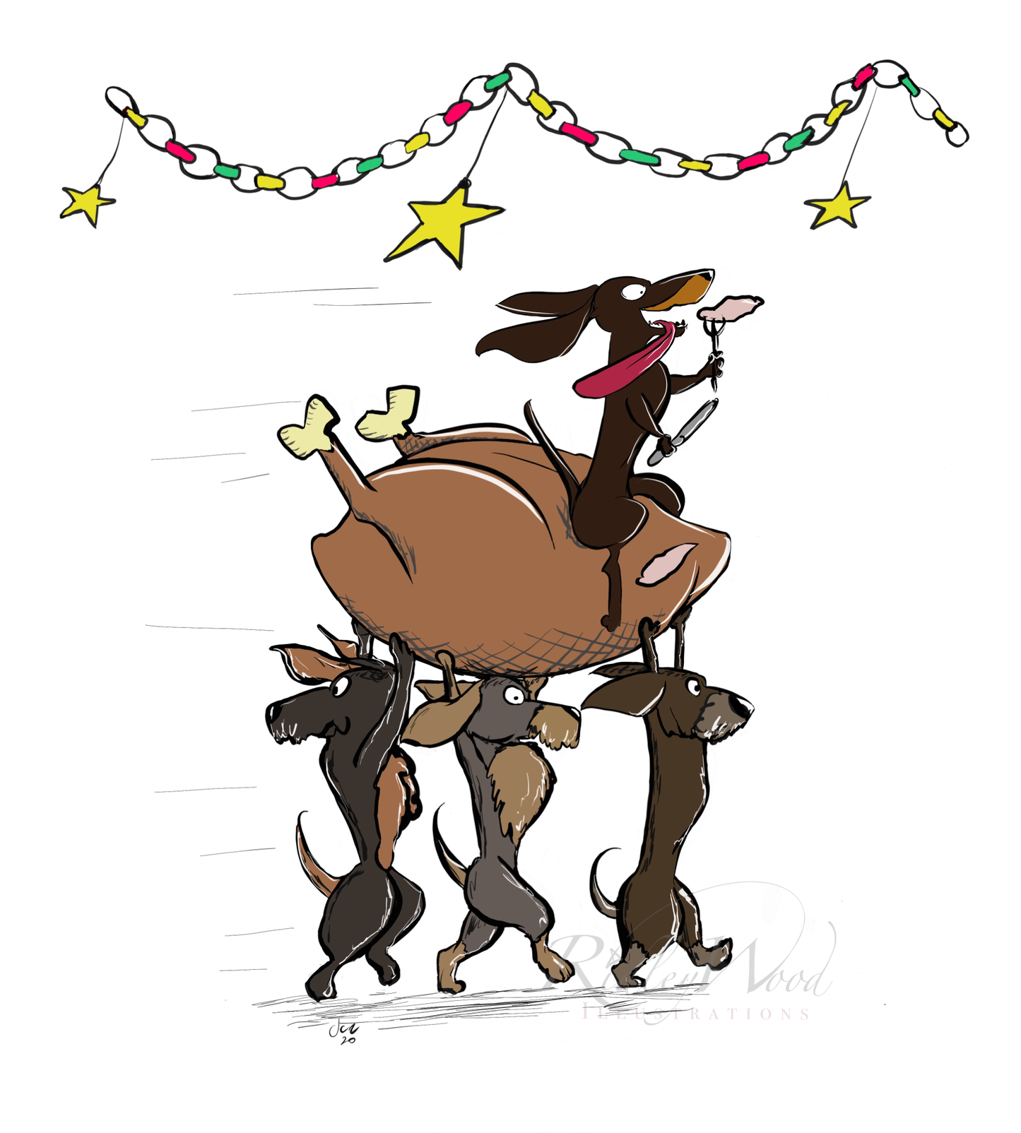 ‘The Turkey Trot’ A5 Dachshund Christmas Greeting Card