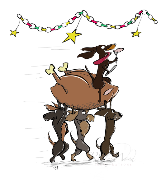 ‘The Turkey Trot’ A5 Dachshund Christmas Greeting Card