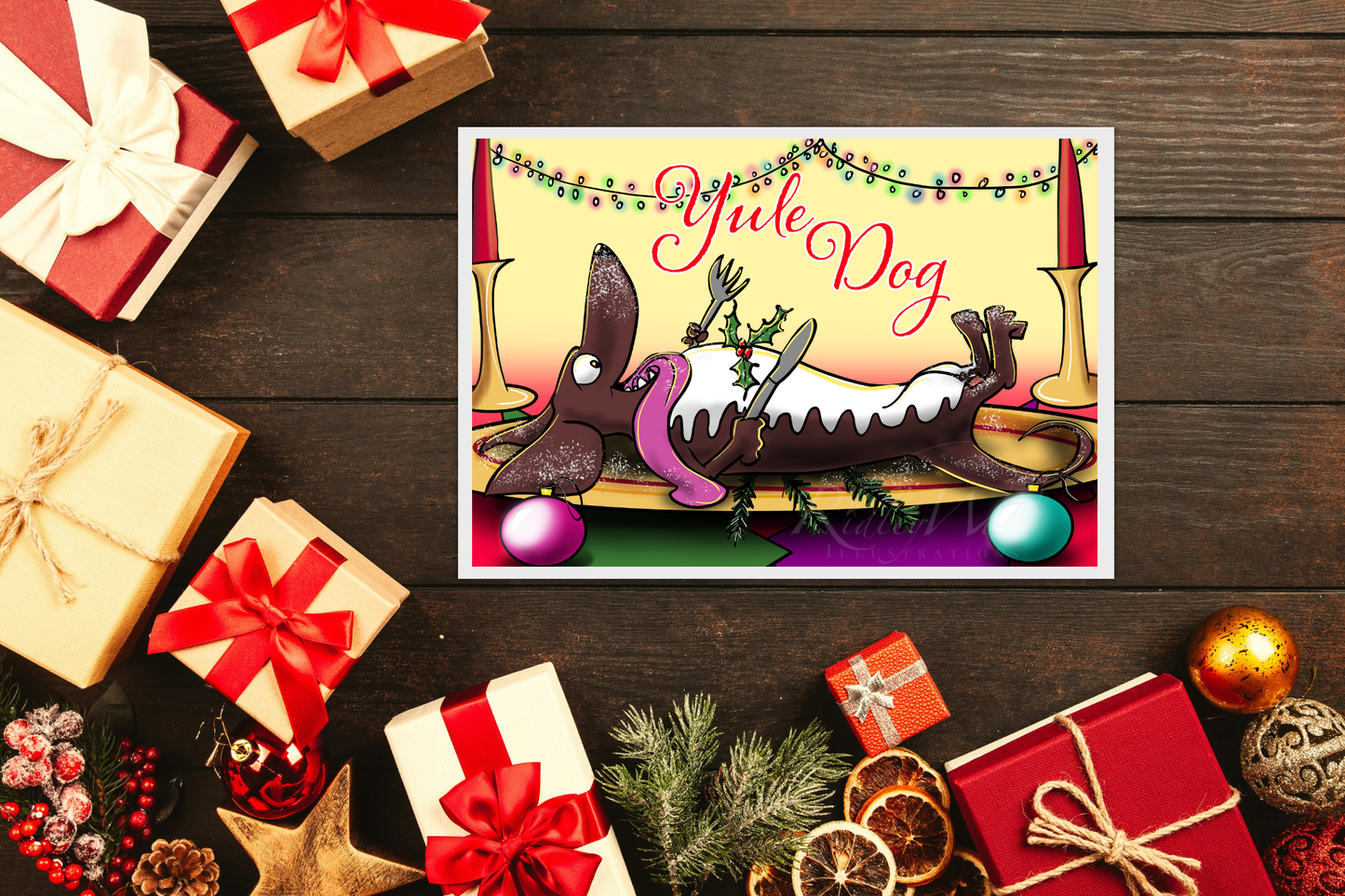 ‘Yule Dog’ A5 Dachshund Christmas Greeting Card